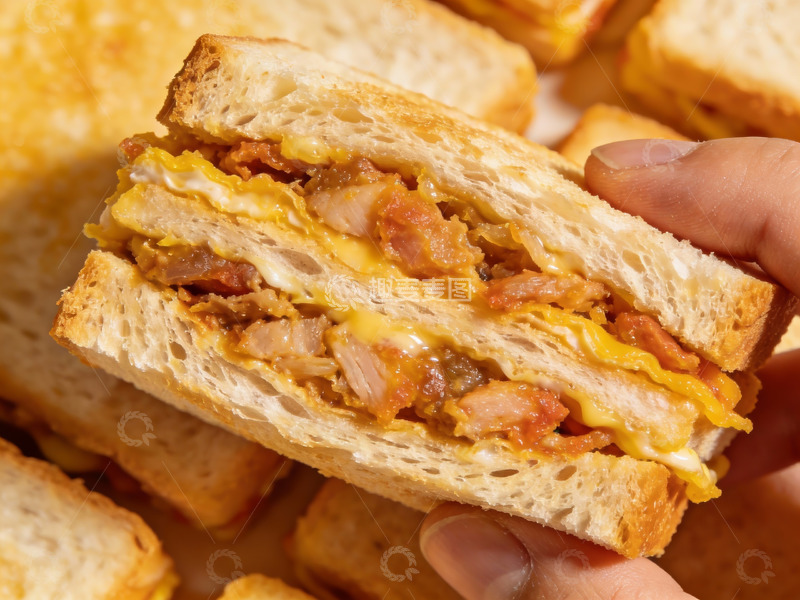 高清大图下载【趣麦麦图】手握美味三明治特写