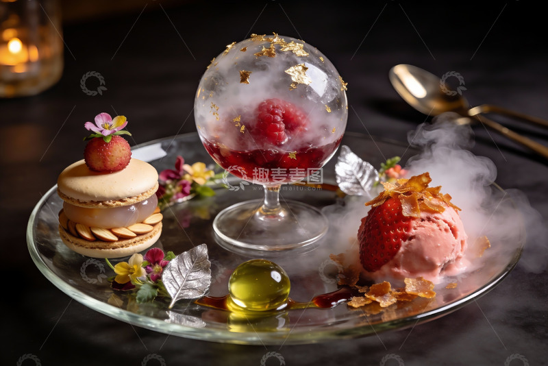 高清大图下载【趣麦麦图】精致甜品摆盘烟雾缭绕