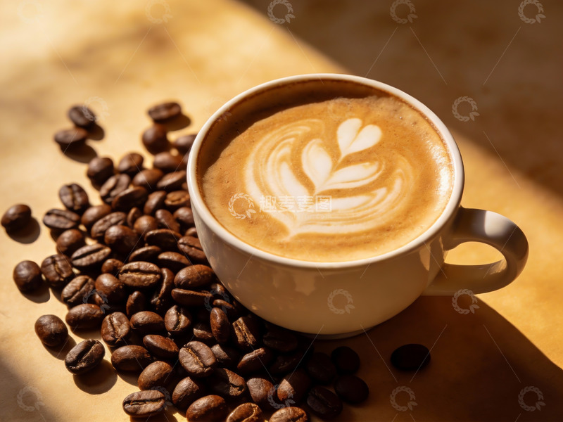 高清大图下载【趣麦麦图】咖啡杯与咖啡豆的艺术摆拍