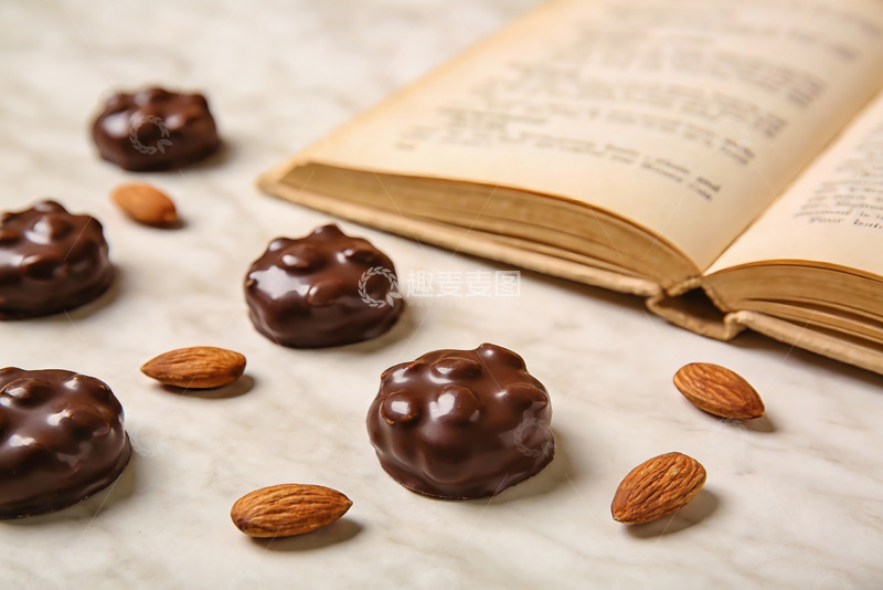 高清大图下载【趣麦麦图】巧克力与杏仁书本静物
