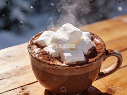 热巧克力配棉花糖雪景