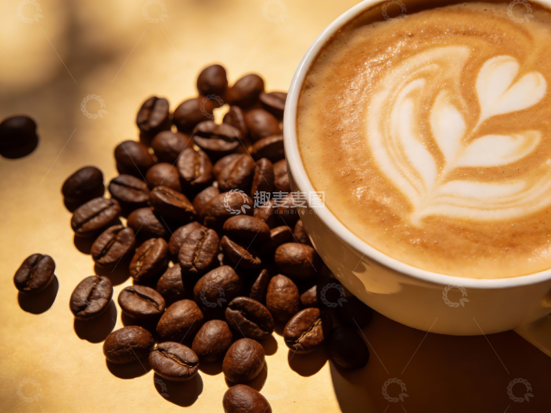 高清大图下载【趣麦麦图】咖啡杯与咖啡豆的艺术摆拍