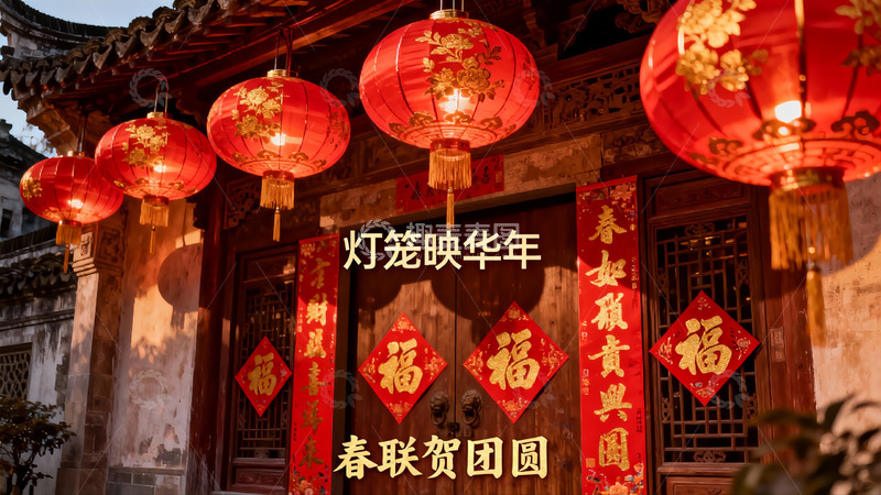 高清大图下载【趣麦麦图】古建筑门前挂红灯笼