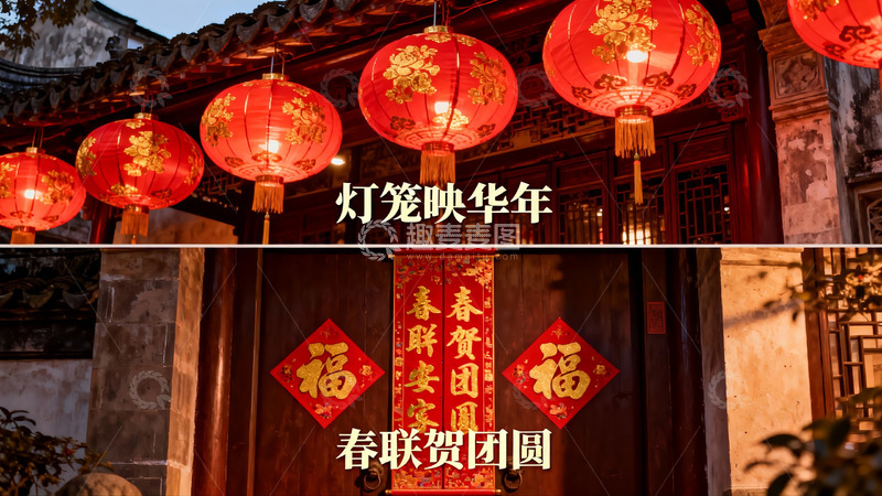高清大图下载【趣麦麦图】红灯笼映衬古建筑春节氛围
