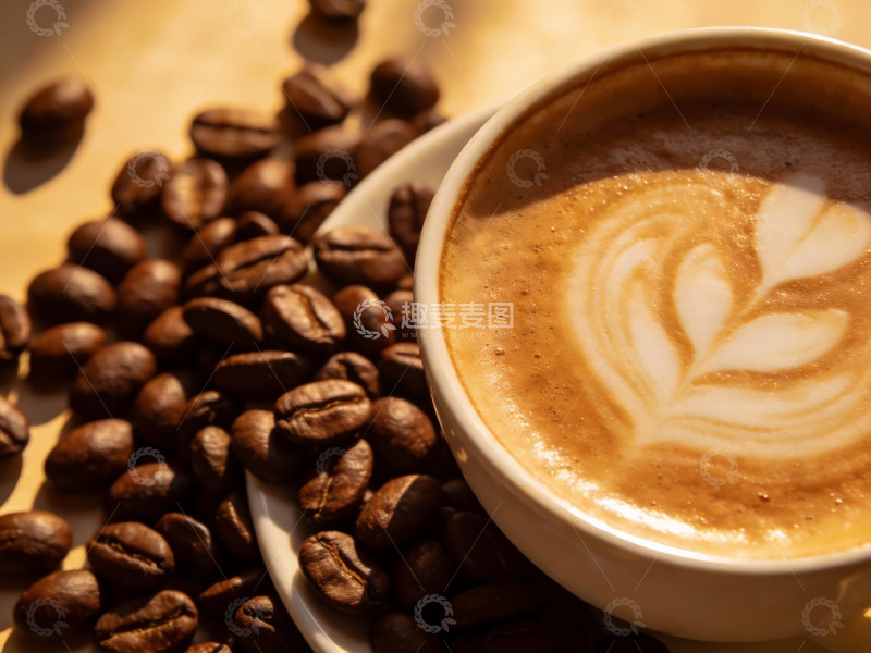 高清大图下载【趣麦麦图】咖啡拉花与咖啡豆特写
