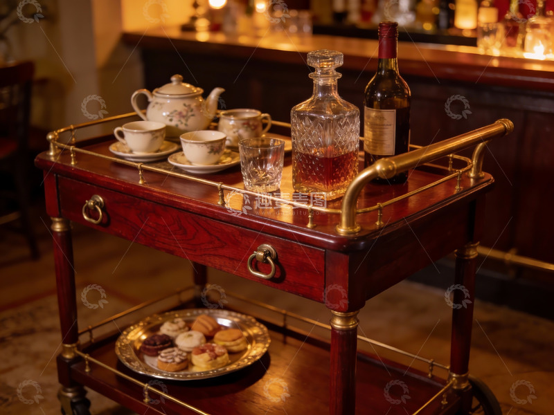 高清大图下载【趣麦麦图】复古茶车摆设精致下午茶