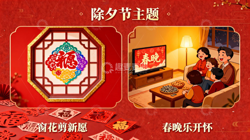 高清大图下载【趣麦麦图】除夕家庭团聚欢庆春节