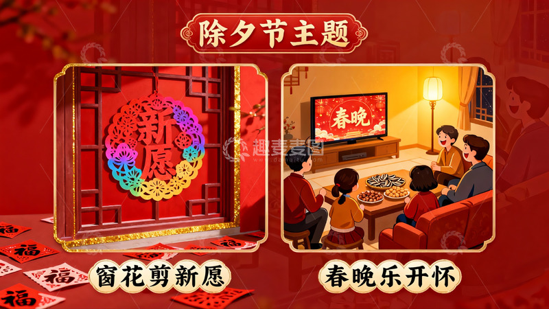 高清大图下载【趣麦麦图】除夕家庭团聚欢庆春节