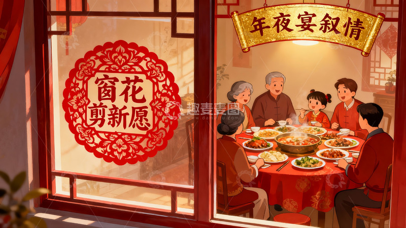 高清大图下载【趣麦麦图】年夜饭团圆聚餐温馨场景