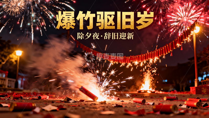 高清大图下载【趣麦麦图】除夕夜烟花爆竹迎新年