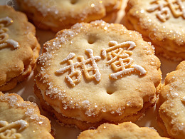 金黄色饼干上撒糖粒