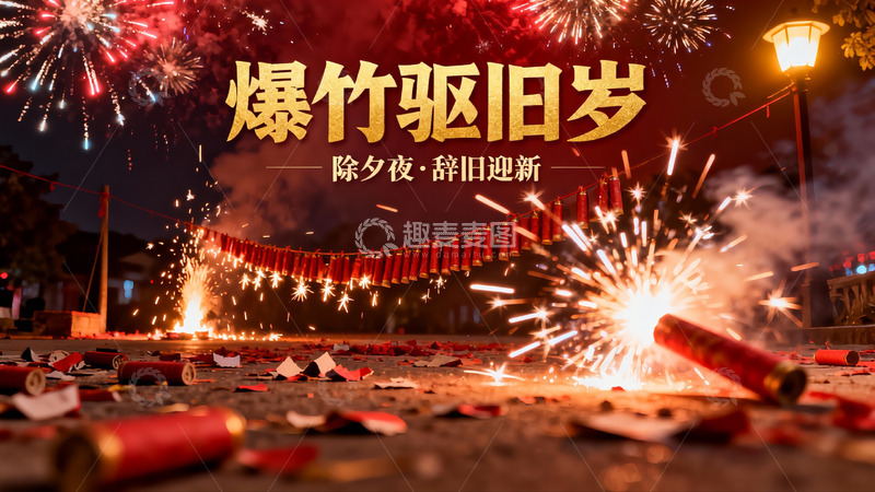 高清大图下载【趣麦麦图】除夕夜烟花爆竹迎新年