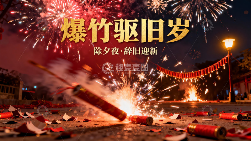 高清大图下载【趣麦麦图】除夕夜烟花爆竹迎新年