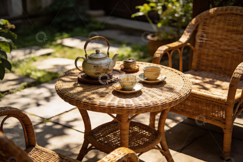高清大图下载【趣麦麦图】庭院茶几阳光下静谧品茗
