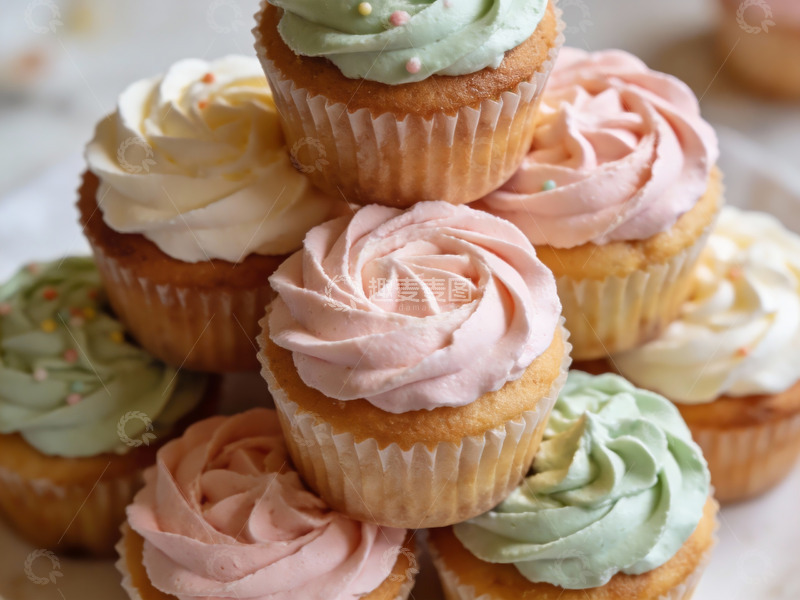高清大图下载【趣麦麦图】色彩缤纷的纸杯蛋糕堆叠