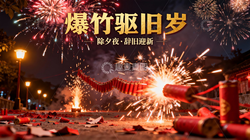 高清大图下载【趣麦麦图】除夕夜烟花绽放辞旧迎新