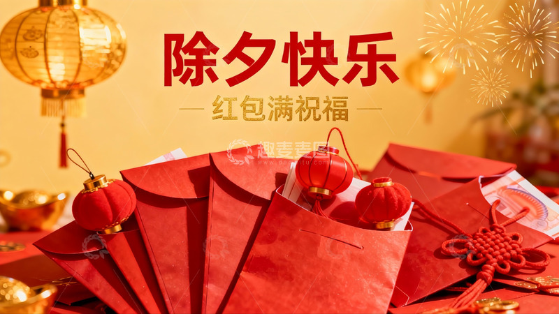 高清大图下载【趣麦麦图】除夕红包灯笼喜庆场景