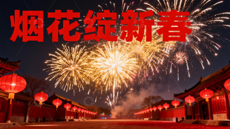 高清大图下载【趣麦麦图】夜空烟花绽放迎新春