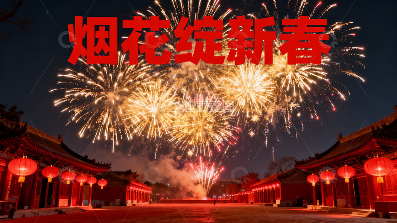 高清大图下载【趣麦麦图】夜空烟花绽放迎新春