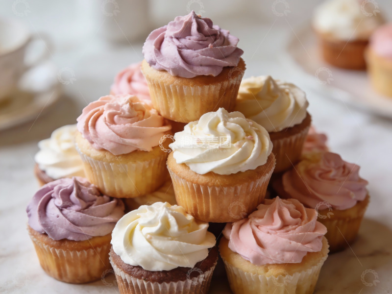 高清大图下载【趣麦麦图】多彩奶油纸杯蛋糕堆叠展示