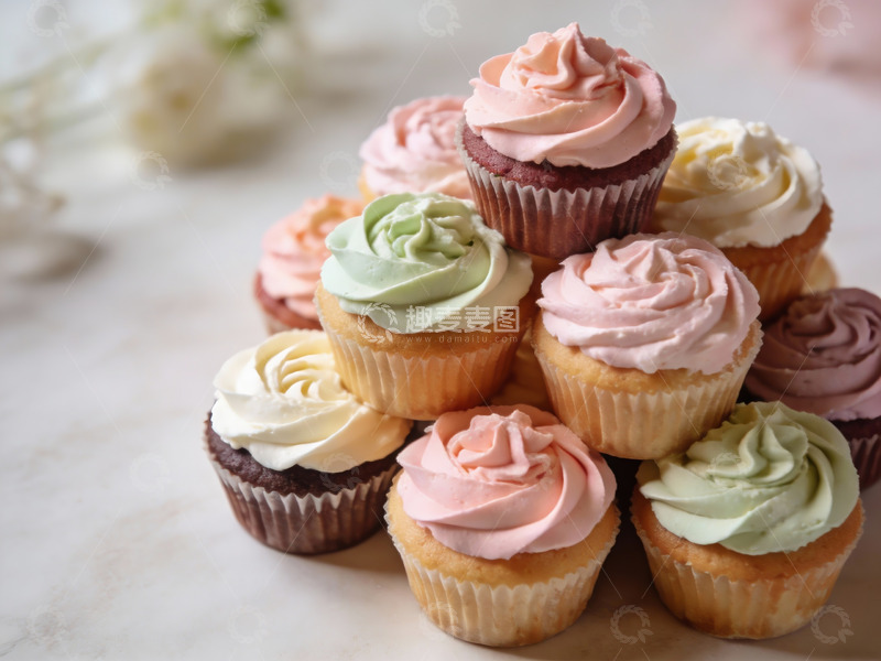 高清大图下载【趣麦麦图】多彩奶油纸杯蛋糕堆叠