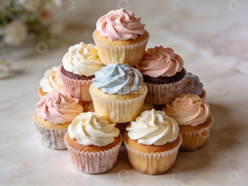 高清大图下载【趣麦麦图】多彩奶油纸杯蛋糕金字塔