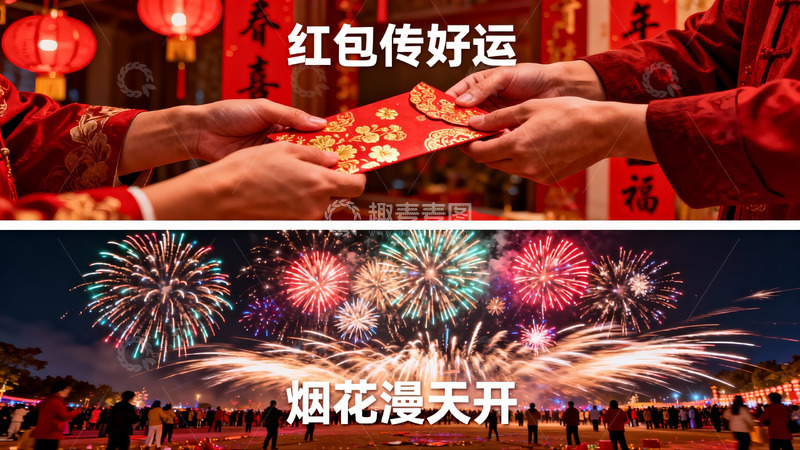 高清大图下载【趣麦麦图】春节红包烟花庆团圆