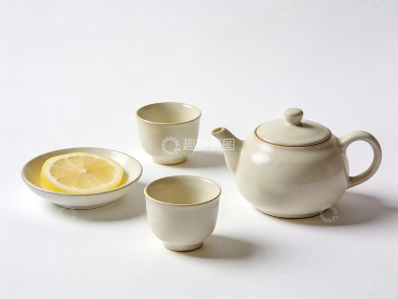 高清大图下载【趣麦麦图】简约陶瓷茶具配柠檬