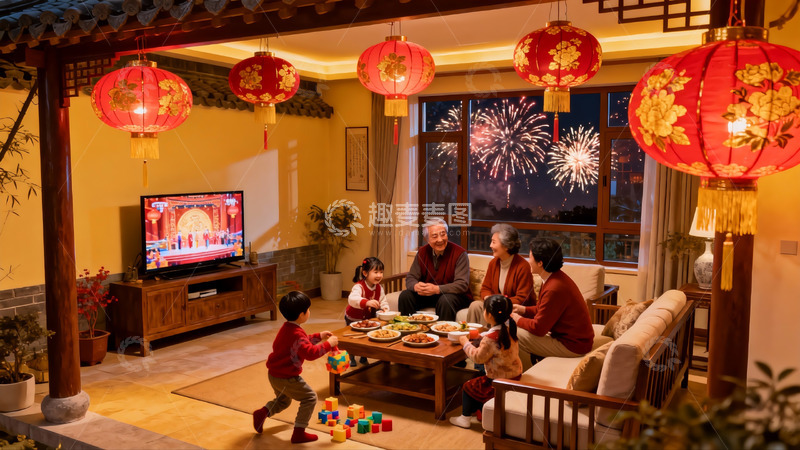 高清大图下载【趣麦麦图】家庭欢聚客厅庆佳节