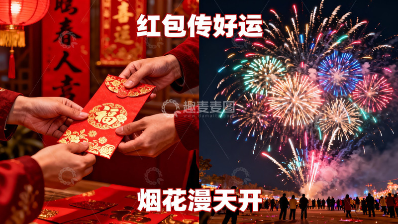 高清大图下载【趣麦麦图】春节红包烟花共庆佳节