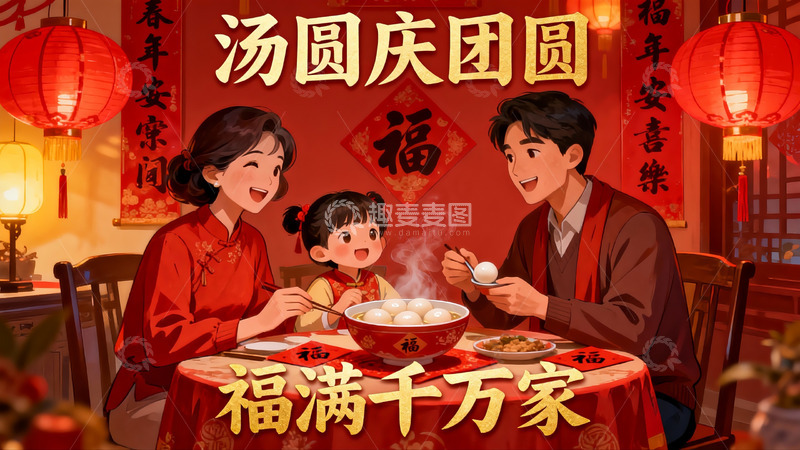 高清大图下载【趣麦麦图】春节团圆饭家庭欢聚