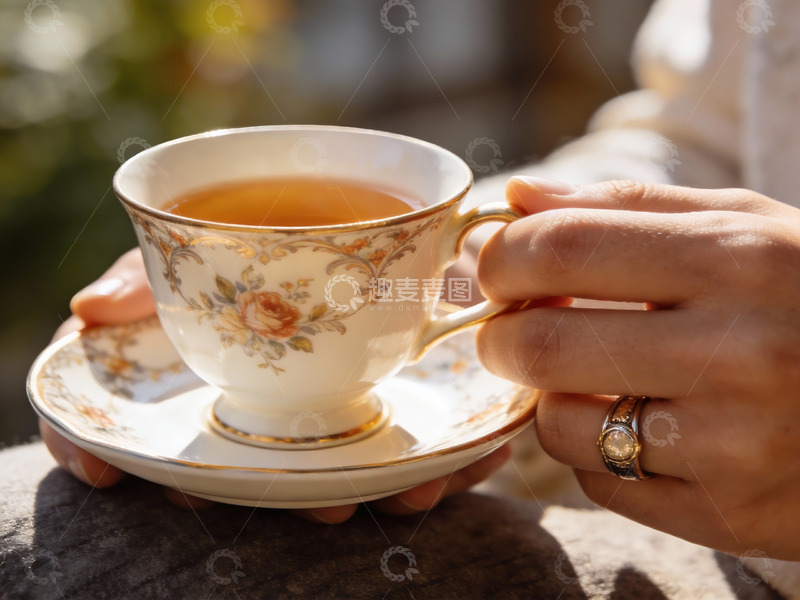 高清大图下载【趣麦麦图】手持精美茶杯品茗