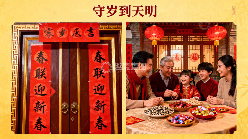 高清大图下载【趣麦麦图】春节家庭团聚守岁场景