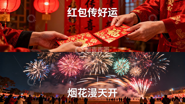 春节红包烟花庆团圆