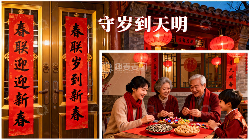 高清大图下载【趣麦麦图】春节家庭团聚守岁迎新春