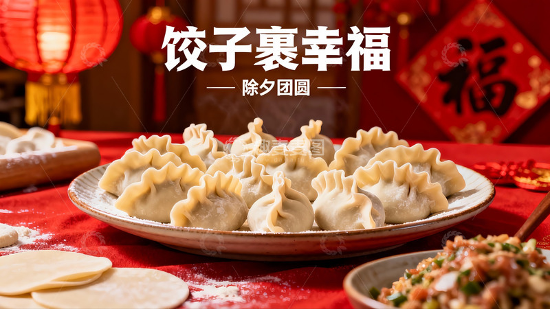 高清大图下载【趣麦麦图】除夕饺子团圆幸福