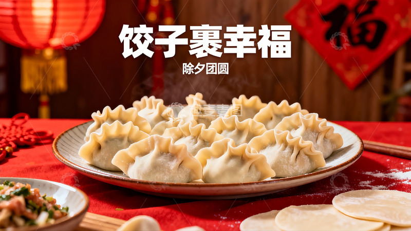 高清大图下载【趣麦麦图】除夕饺子团圆饭