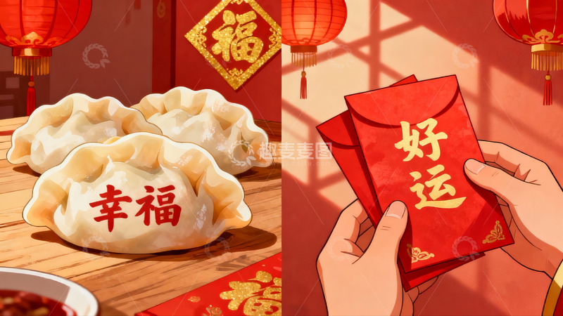 高清大图下载【趣麦麦图】春节饺子红包寓意吉祥