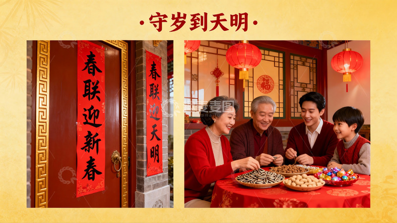 高清大图下载【趣麦麦图】春节家庭团聚守岁场景