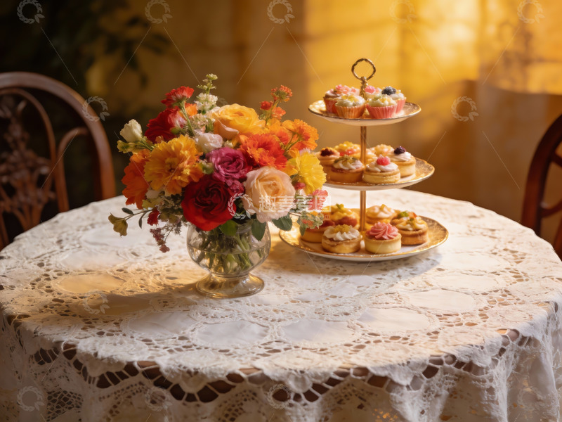 高清大图下载【趣麦麦图】精致下午茶花艺与甜点