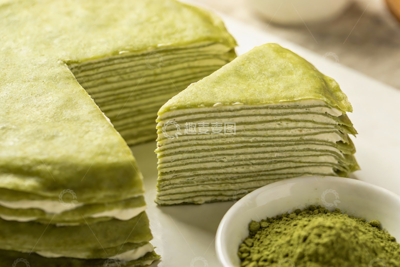 高清大图下载【趣麦麦图】抹茶千层蛋糕特写