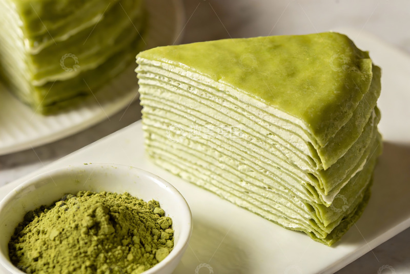 高清大图下载【趣麦麦图】抹茶千层蛋糕特写