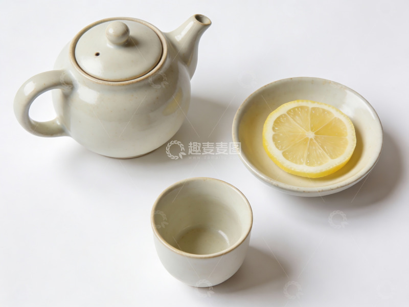 高清大图下载【趣麦麦图】陶瓷茶具配柠檬片