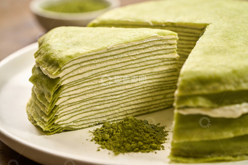 高清大图下载【趣麦麦图】抹茶千层蛋糕特写