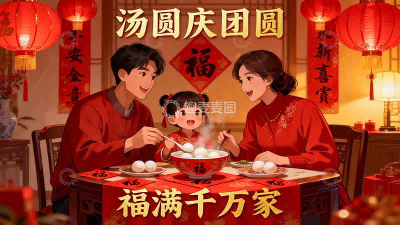 高清大图下载【趣麦麦图】春节团圆饭一家欢聚