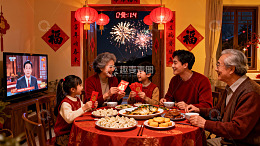 春节家庭团聚吃年夜饭