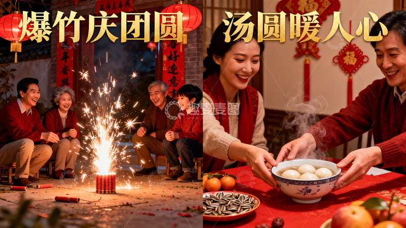 高清大图下载【趣麦麦图】春节团圆夜烟花汤圆共庆佳节