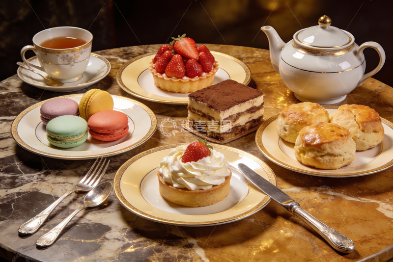 高清大图下载【趣麦麦图】精致下午茶甜点与茶具摆盘