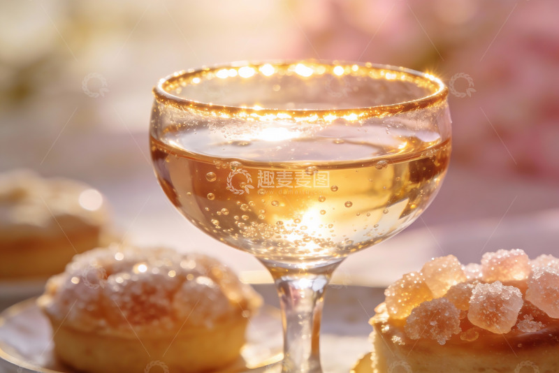 高清大图下载【趣麦麦图】香槟杯与甜点的优雅光影