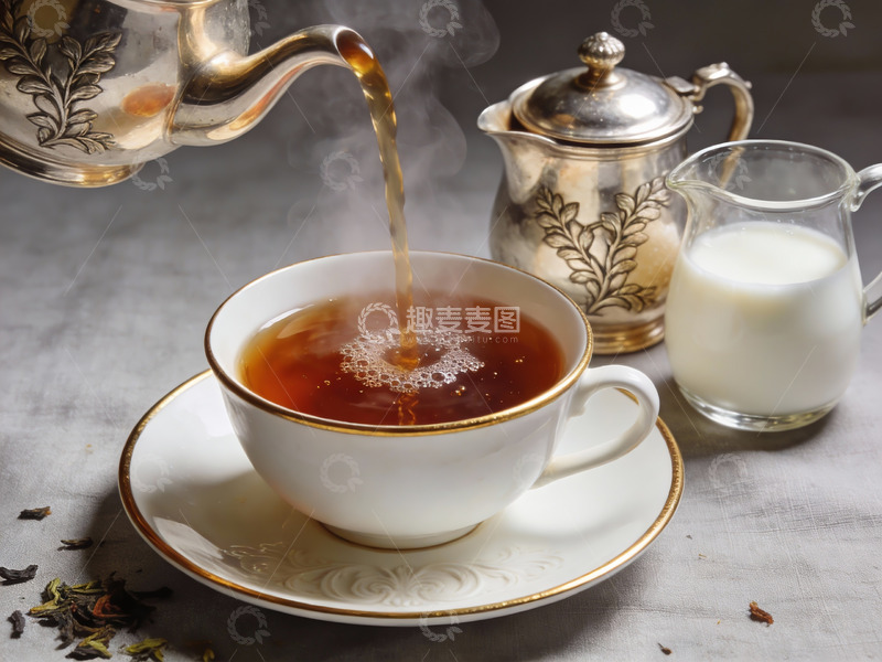 高清大图下载【趣麦麦图】茶壶倒茶热气腾腾